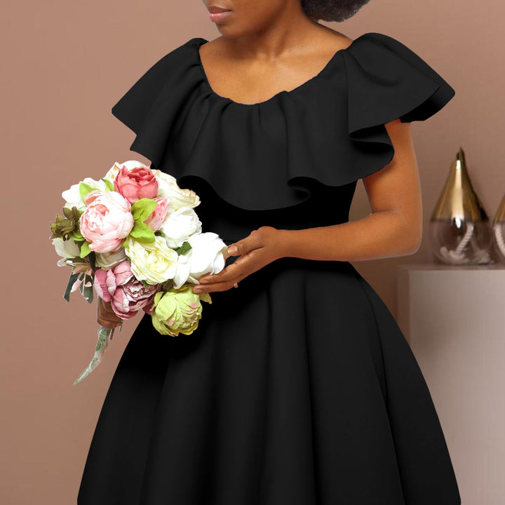 Maxi dress for women with a voluminous collar and a fluid skirt Lune London