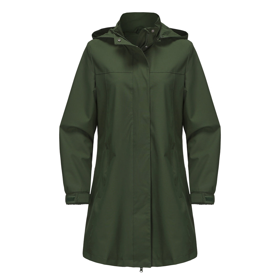Functional transitional jacket for women with adjustable hood and practical pockets Lune London