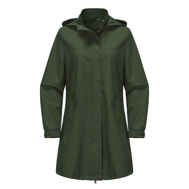 Functional transitional jacket for women with adjustable hood and practical pockets Lune London