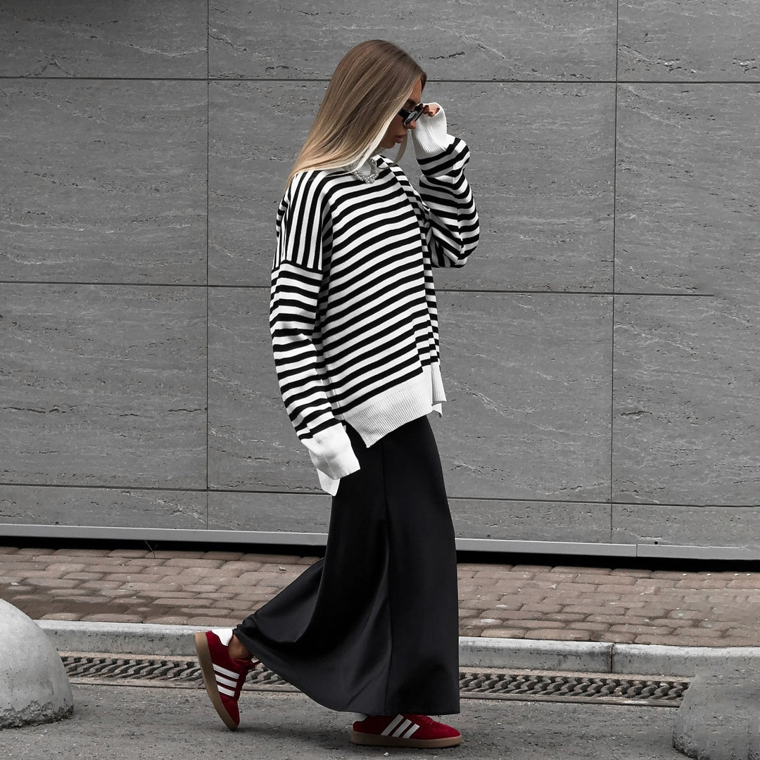 Striped oversized sweater for women with a casual style featuring wide sleeves Lune London
