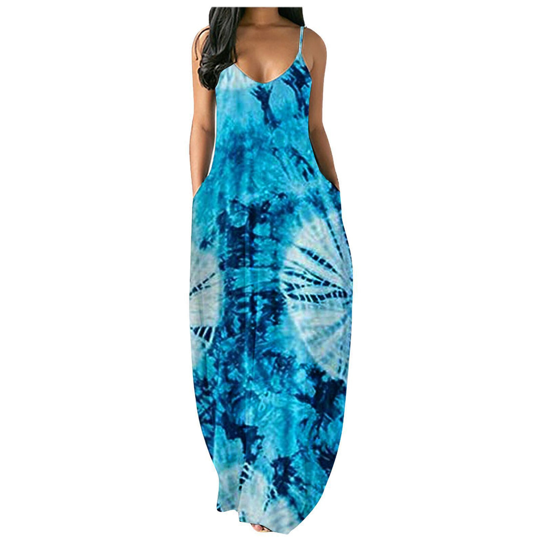 Lune London Women's Bohemian Tie-Dye Maxi Dress with Pockets