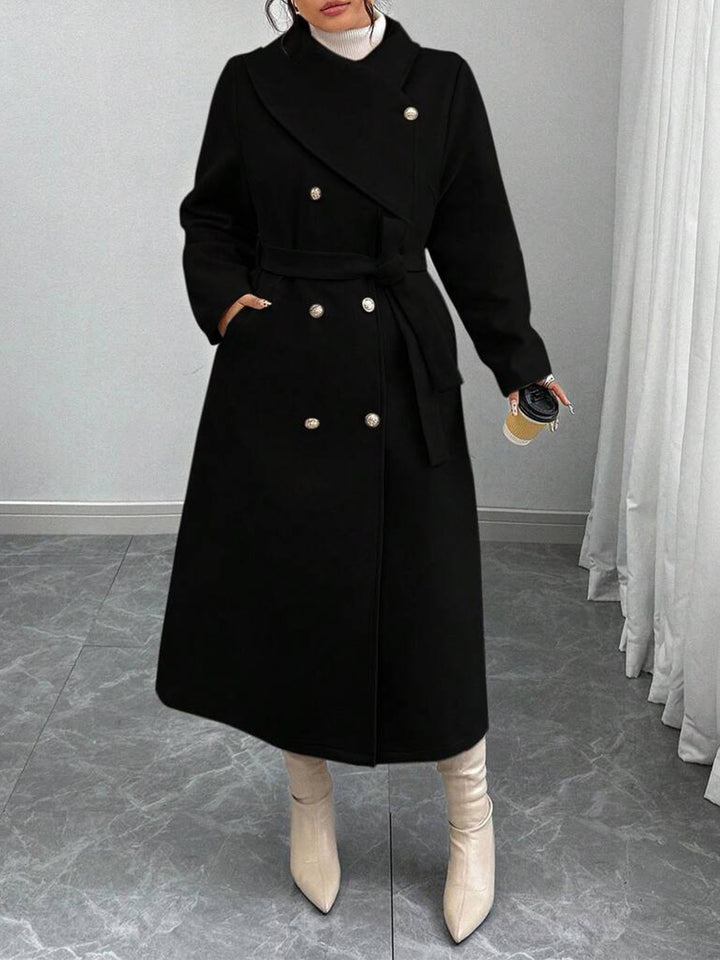 Manteau en laine élégant et chaud pour femmes avec patte de boutonnage double et une ceinture Chic & Stil
