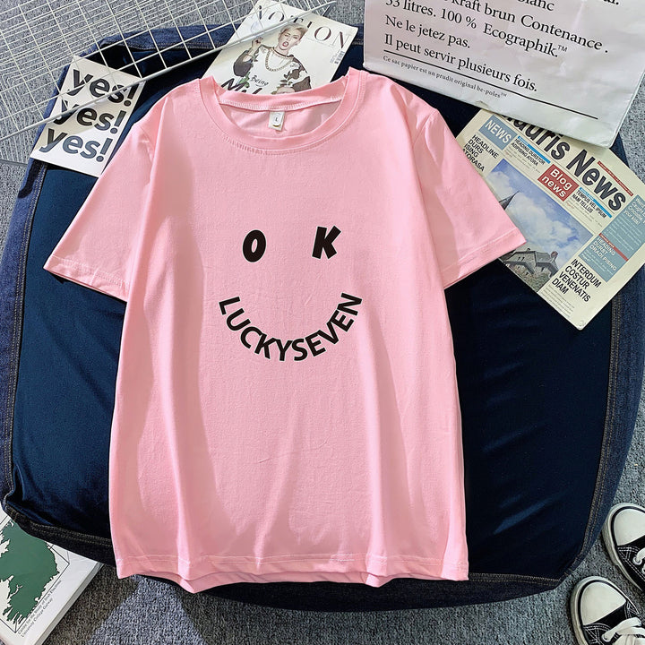 Women's fashionable t-shirt with casual smiley print and high-quality cotton quality Lune London