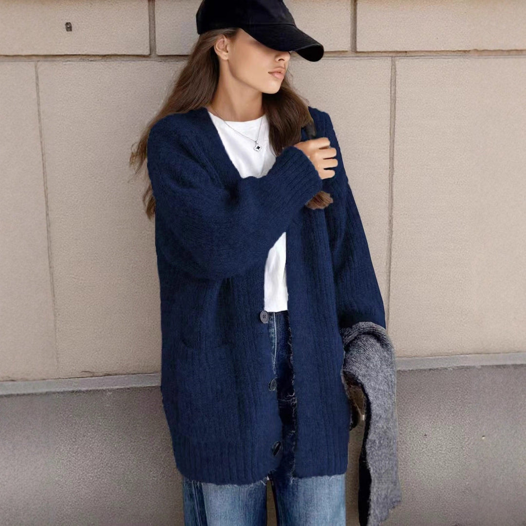Lune London | Women's chunky knit cardigan with unique texture patterns and practical pockets