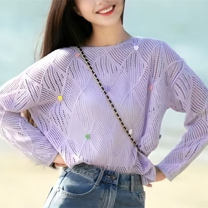 Aerial knit blouse for women with colorful pattern and applications Lune London
