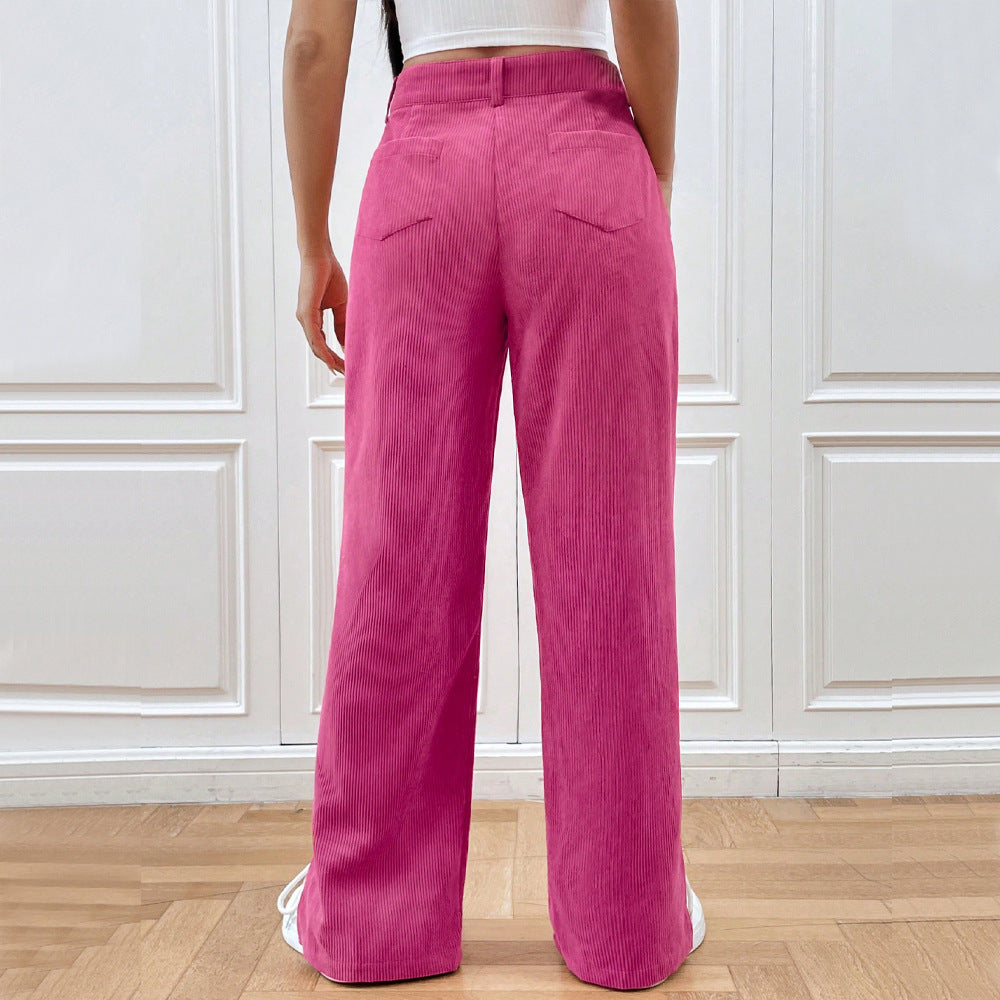 Pantalon large en velours côtelé pour femmes avec fente élégante Chic & Stil
