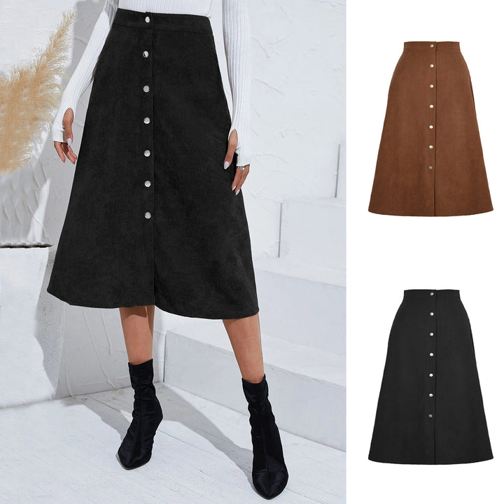 Long corduroy skirt for women with button placket Lune London
