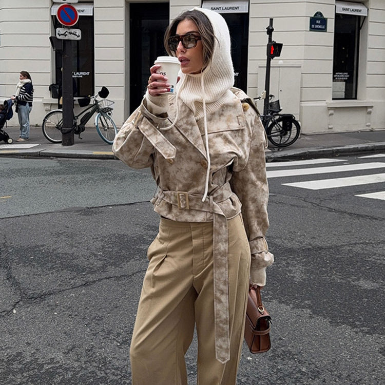 Fashionable women's trench coat with belt and hood Lune London