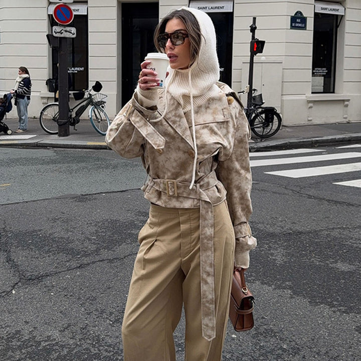Fashionable women's trench coat with belt and hood Lune London