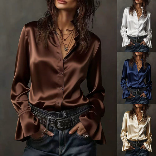 Women Elegant Blouse with Gathered Sleeves, Lune London