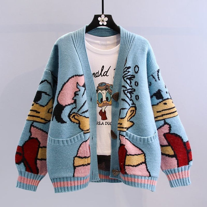 Ladies cartoon design knitted vest with wide sleeves and pockets Lune London
