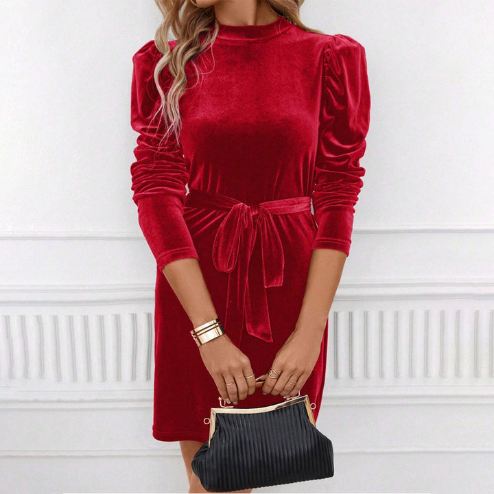 Elegant mini velvet dress for women with bow belt and sophisticated puff sleeves Chic & Stil