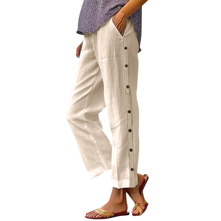 Comfortable linen pants for women with button details Lune London
