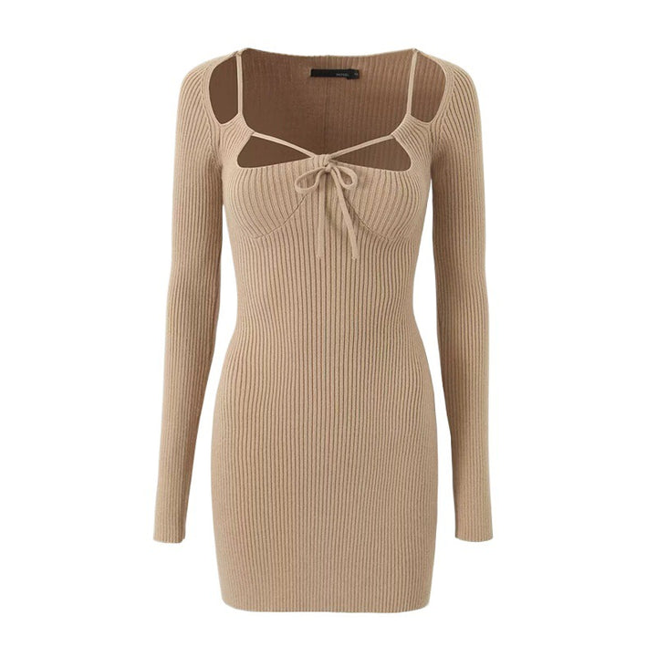 Fitted ribbed dress for women with cut-out details and long sleeves Lune London