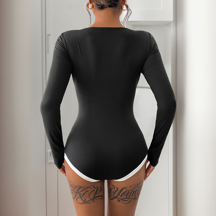 Long sleeve body for women in rib with contrast insert Lune London