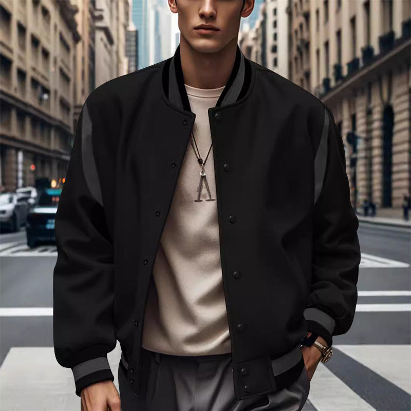 Men's Sporty College Jacket In Retro Style with Contrast Sleeves and Snap Button Closure Lune London