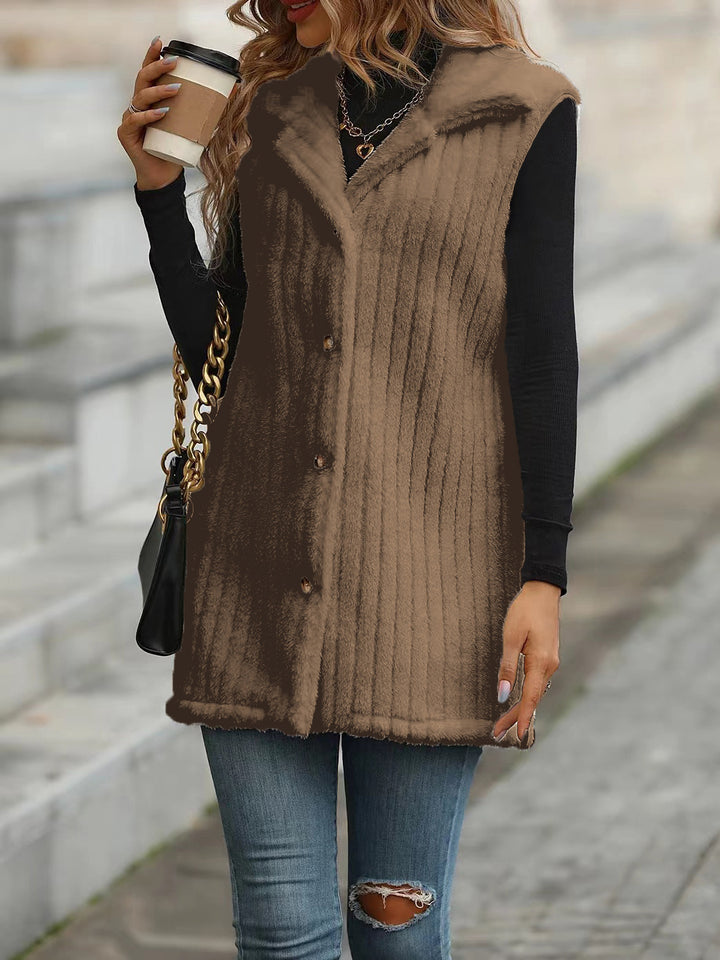 Ladies Cozy Long Sleeve Gilet with Button Placket and Structured Design Lune London