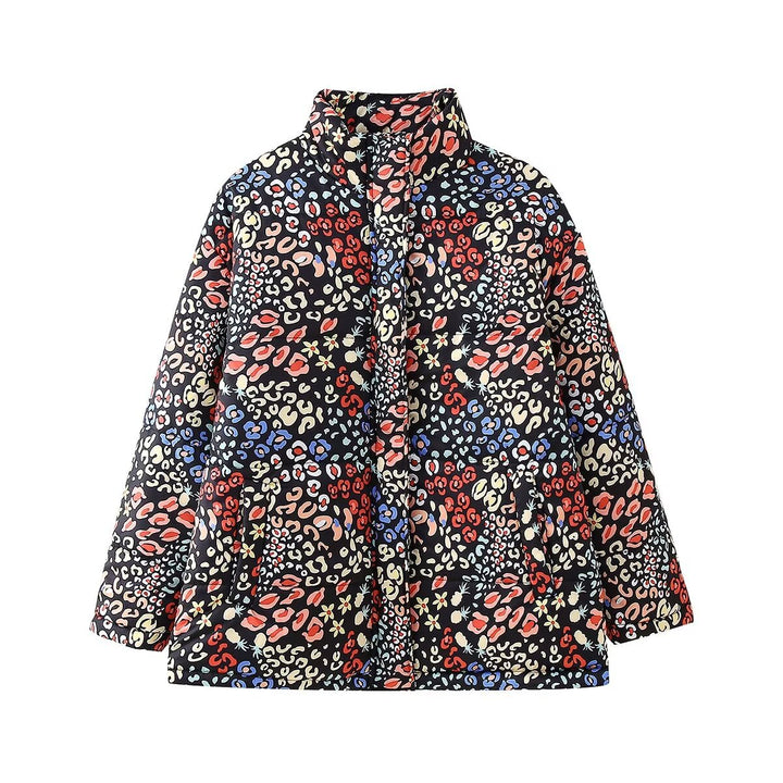 Trendy transitional jacket for women with a striking pattern, high collar and practical pockets Lune London
