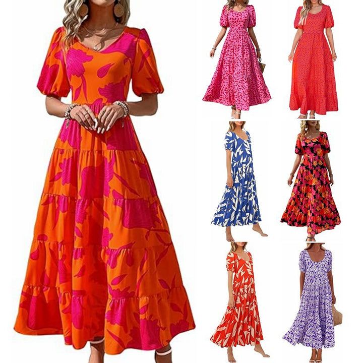 Maxi dress for women with flowing hem and floral pattern Lune London