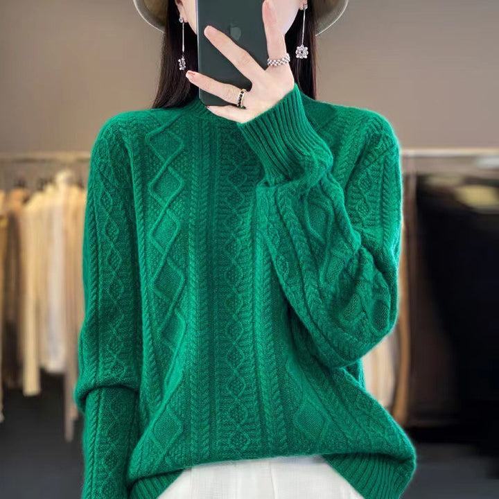 High-quality knitted pullover for women with a turtleneck and cable design Lune London