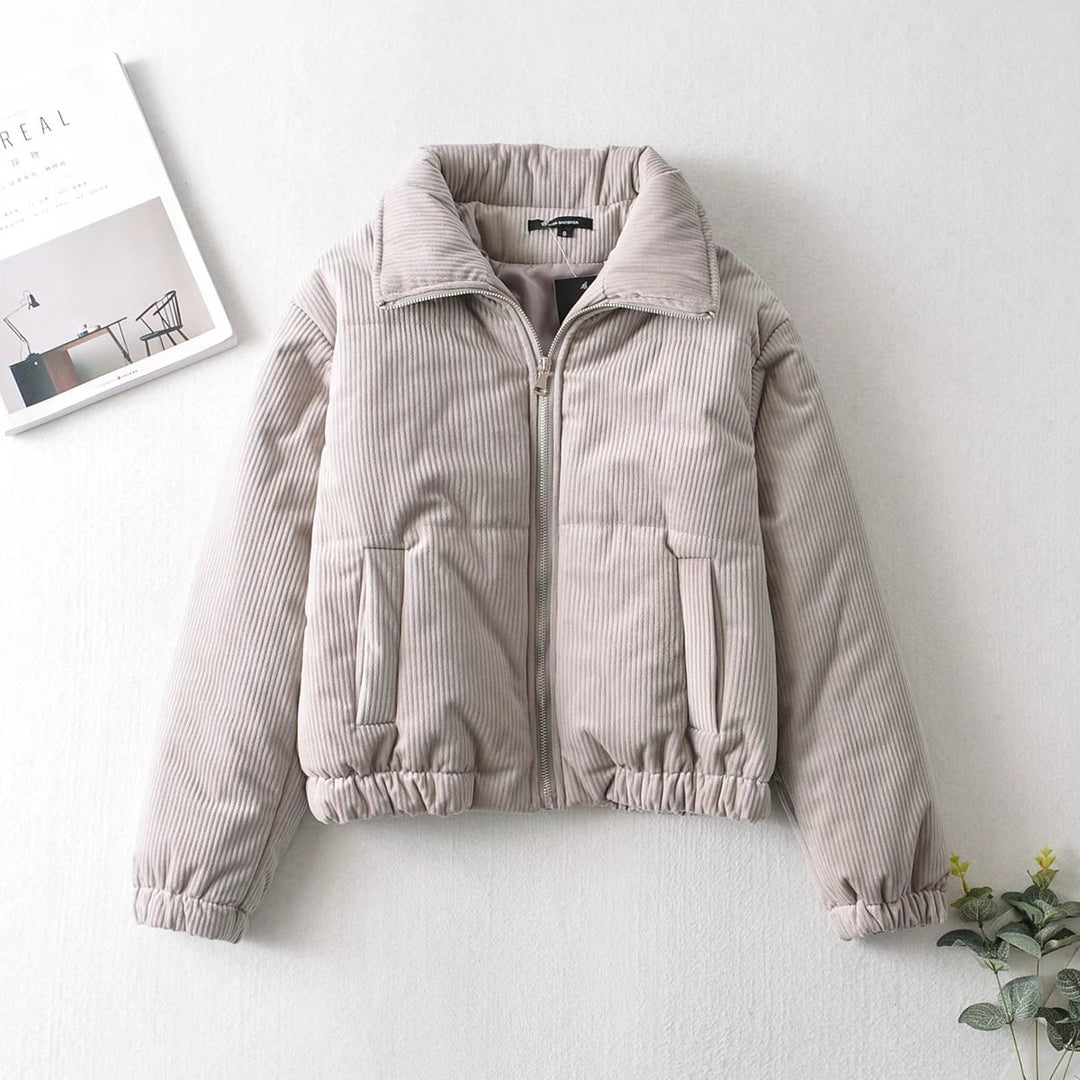 Veste en corduroy décontractée pour femmes avec col haut et poignets élastiques Chic & Stil