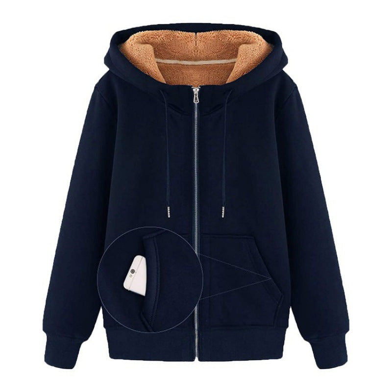 Fleece hooded jacket with lining for women with practical pockets Lune London