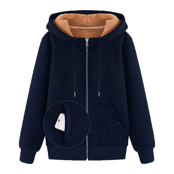 Fleece hooded jacket with lining for women with practical pockets Lune London