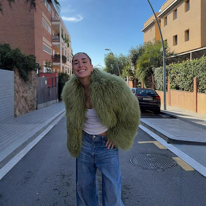 Ladies Trendy Faux Fur Coat Lune London