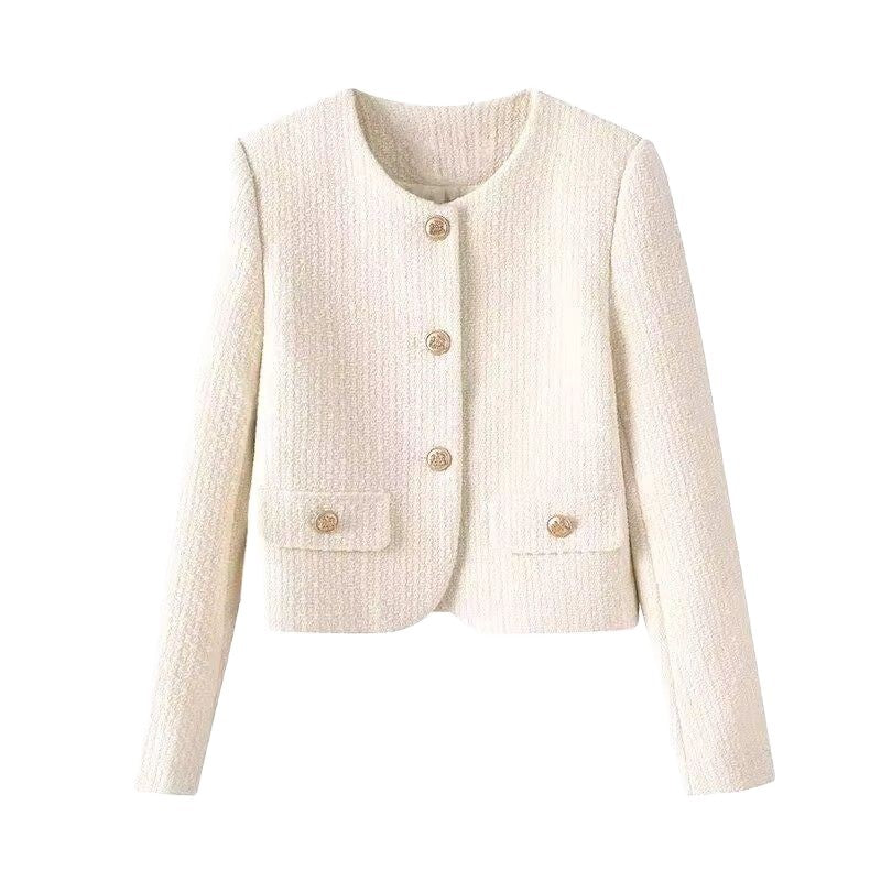 Veste courte élégante pour femmes en style tweed avec des boutons dorés Chic & Stil