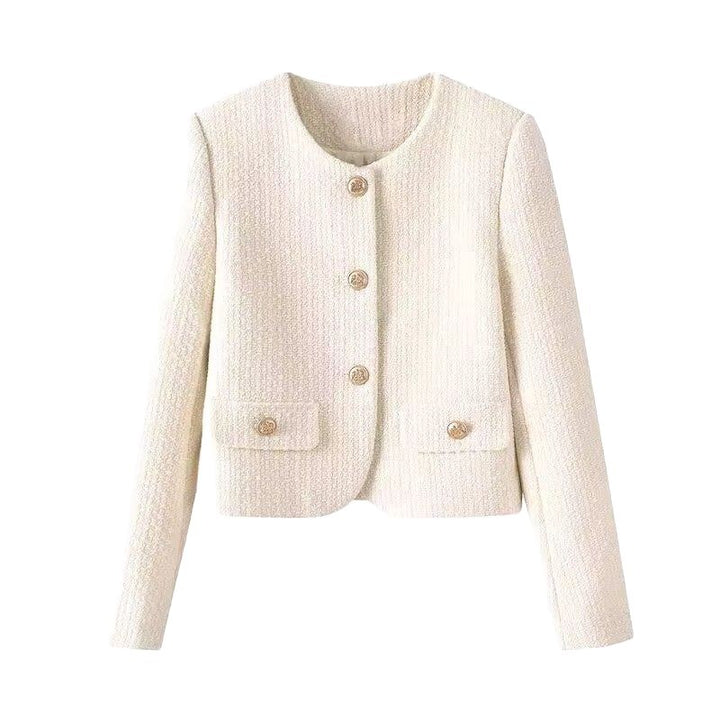 Veste courte élégante pour femmes en style tweed avec des boutons dorés Chic & Stil