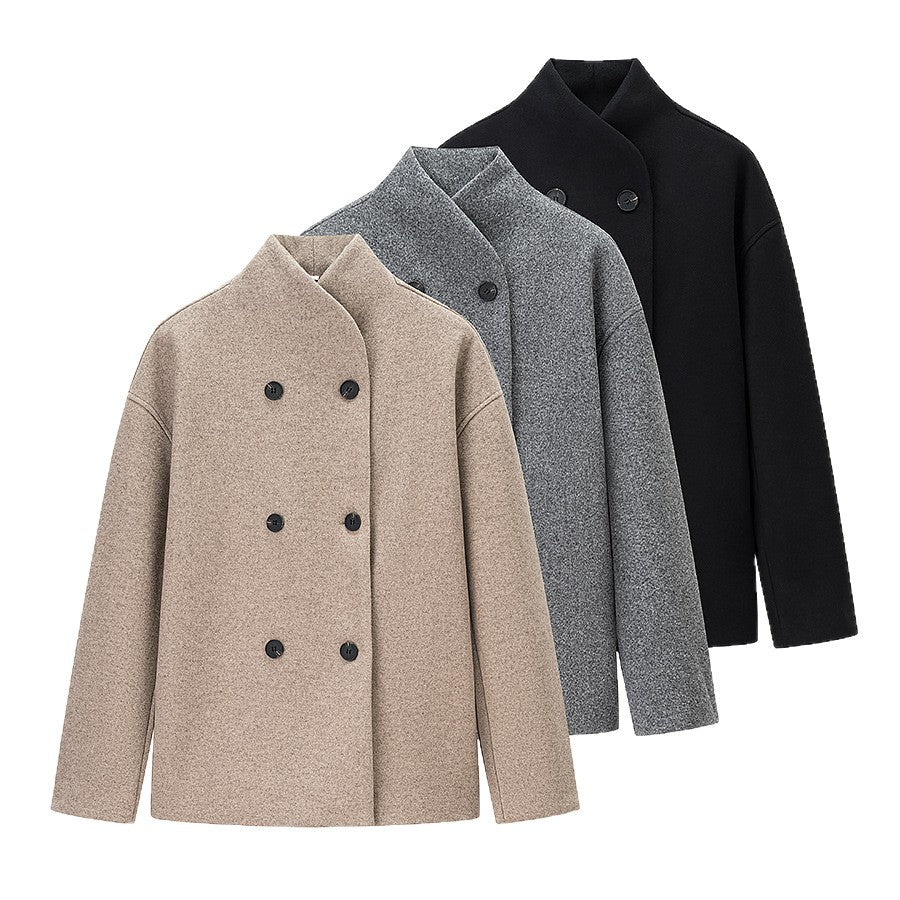Oversized wool jacket for women with double-breasted buttons and modern high collar Lune London
