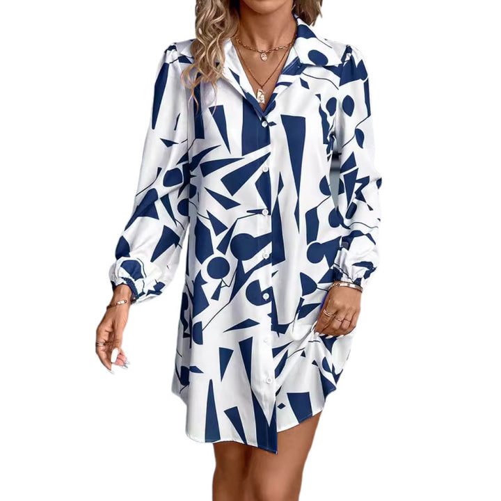 Geometric Print Button Dress for Women Lune London
