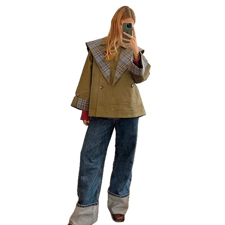 Oversized women's jacket with check collar Lune London