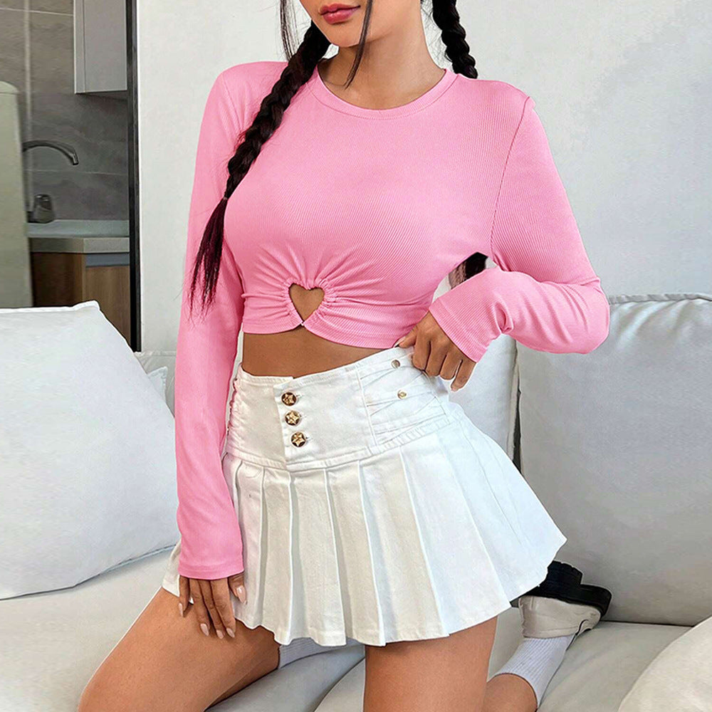 Women's T-Shirt with Short Long Sleeves and Heart Shaped Neckline with Elegant Gathering Chic & Stylish