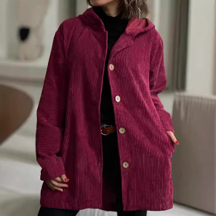 Women’s corduroy hooded jacket with button closure Lune London