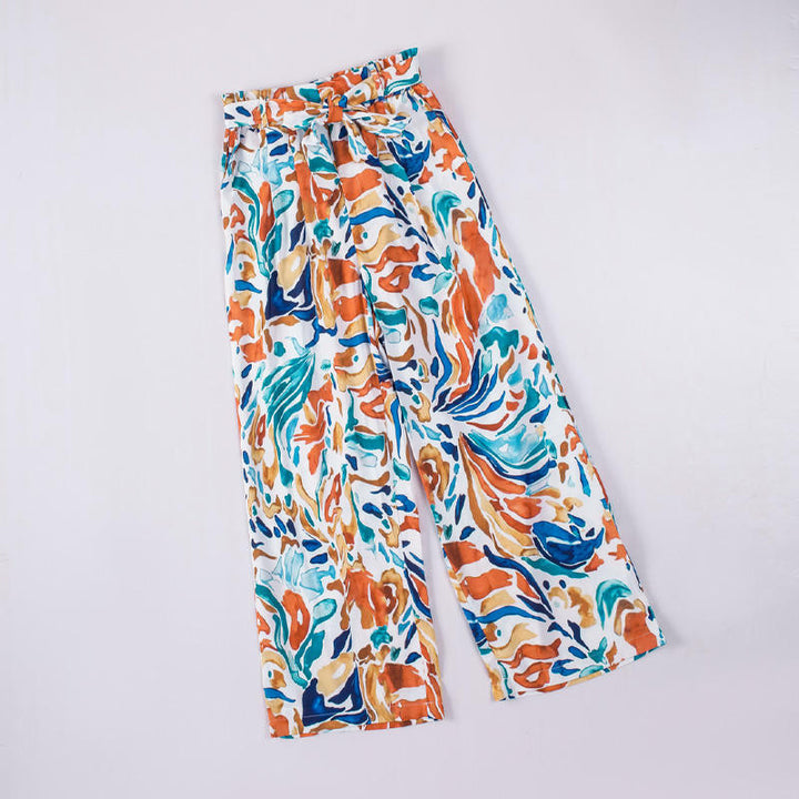 Wide palazzo pants for women with colorful pattern and elastic waist Lune London
