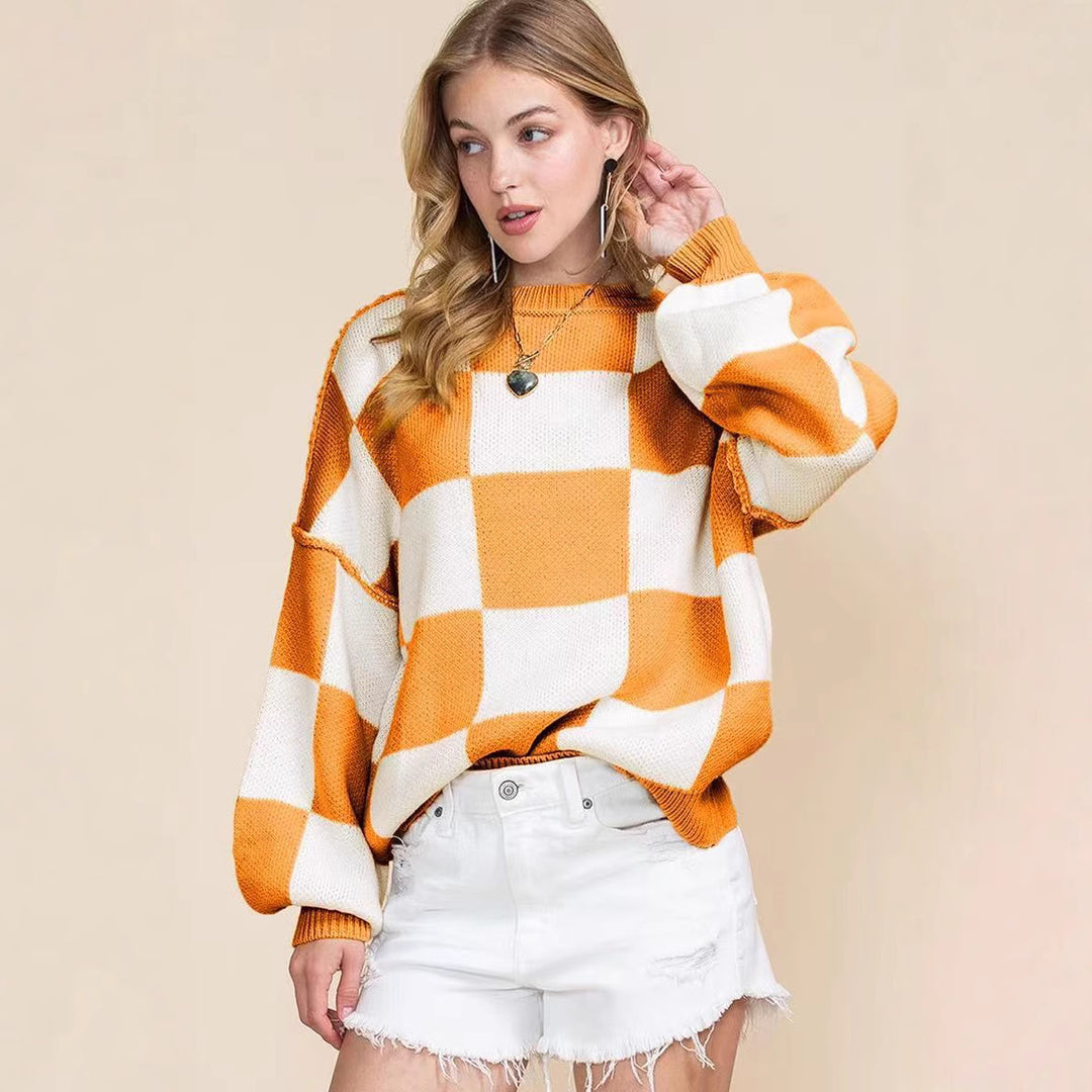 Oversized sweater for women with a tartan pattern and voluminous sleeves Lune London