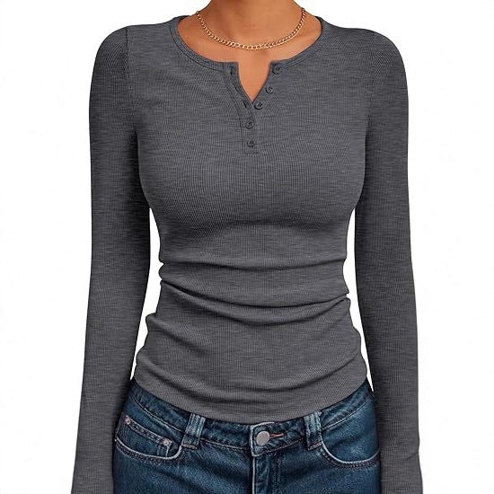 Fitted long sleeve shirt for women with button placket and rib structure Lune London