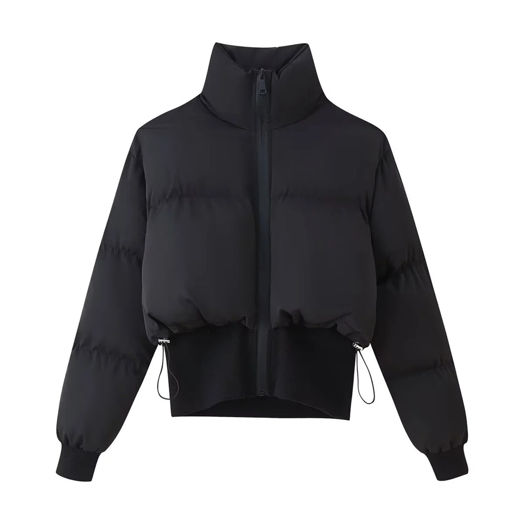 Short down jacket for women with high collar and practical pockets Lune London
