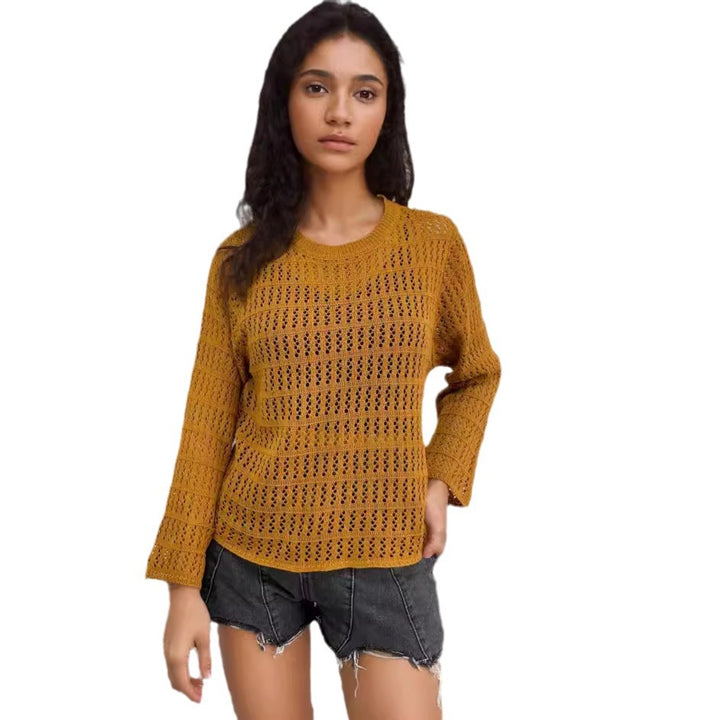 Women knitted sweater with fashionable openwork pattern Lune London