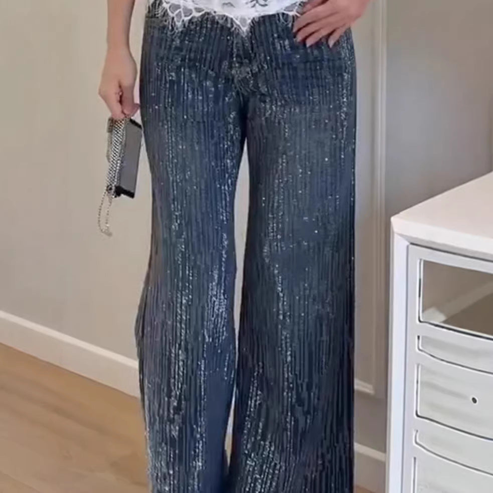 Jean large à paillettes pour femmes avec texture élégante Chic & Stil