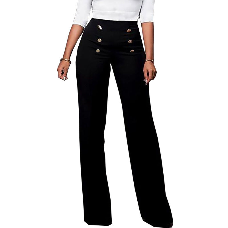 Lune London | Women Elegant High-Waist Pants with Decorative Buttons