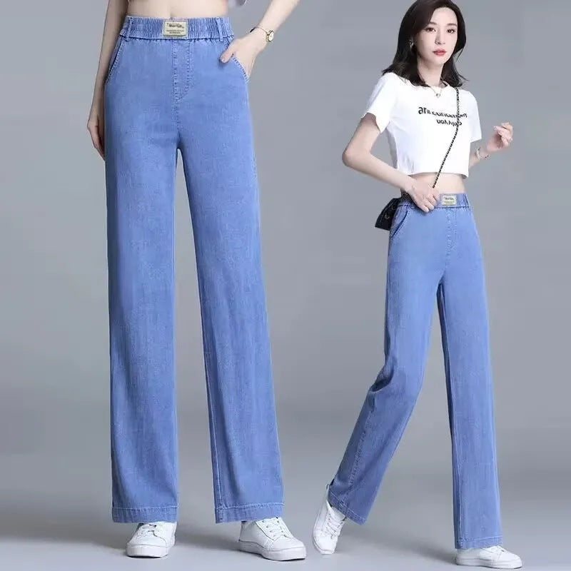 Women's Loose Jeans with Elastic Waistband and Practical Pockets Chic & Stil