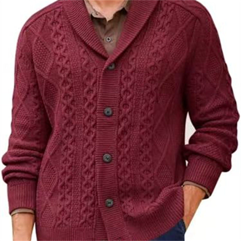 Men's knitted jacket with a clear braid pattern and a modern high collar Lune London