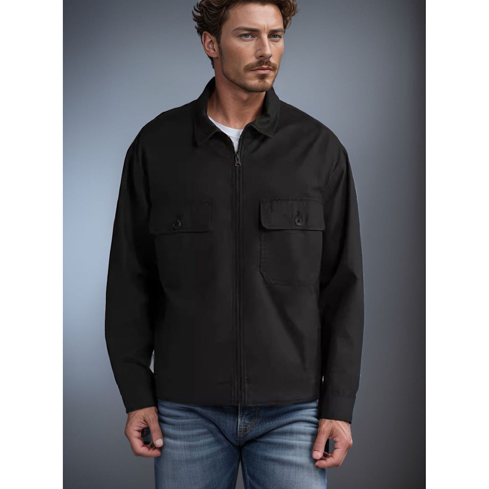 Utility jacket for men with applied pockets and continuous zipper Lune London