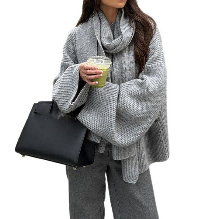 Ladies loose-knit cardigan with soft scarf Lune London