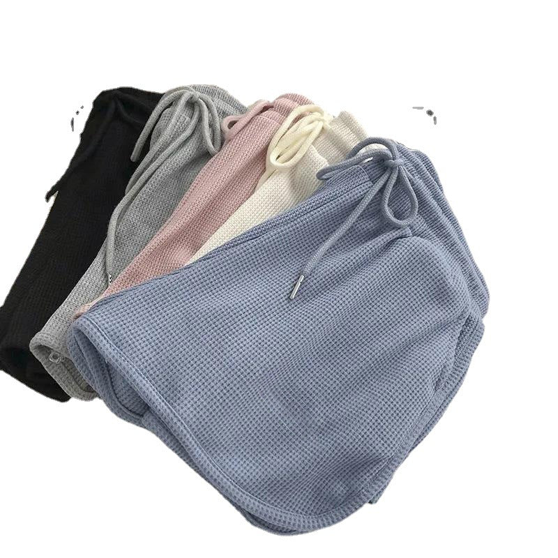 Women's casual waffle texture shorts with adjustable drawstring and elastic waistband