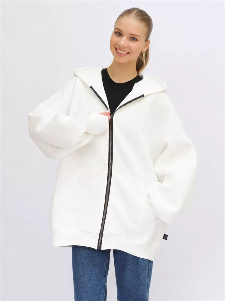 Lady Oversized Hooded Jacket with Full-Zip and Extremely Comfortable Chic Cut and Style