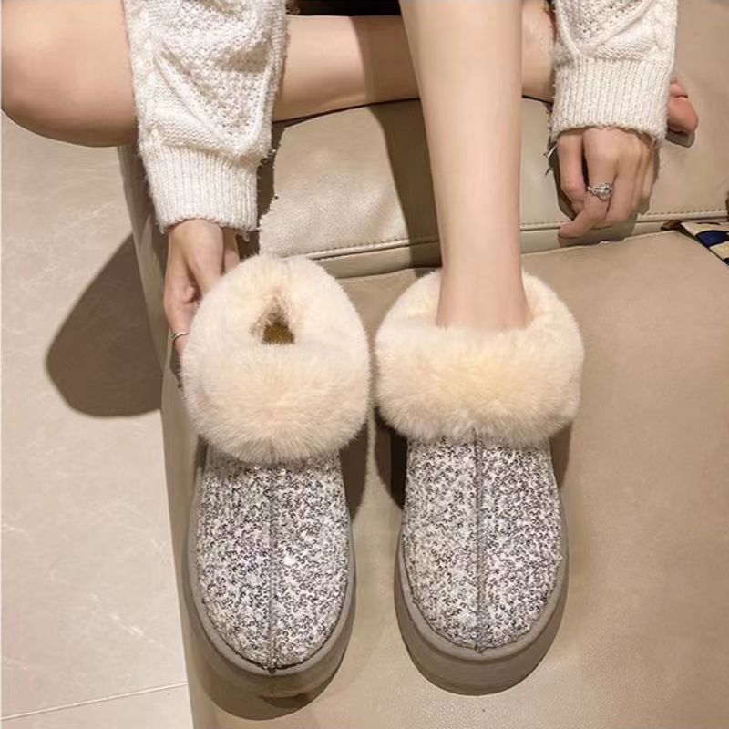 Ladies Plush Sparkly Slippers Lune London