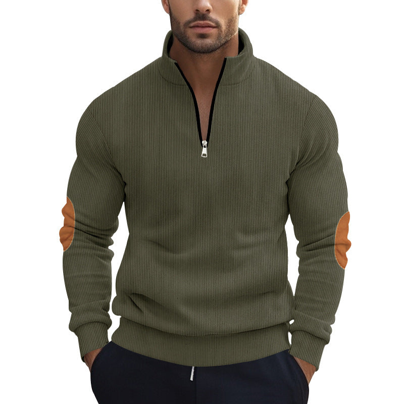 Men's Knit Pullover with Modern Zipper and Elegant Elbow Patches Lune London